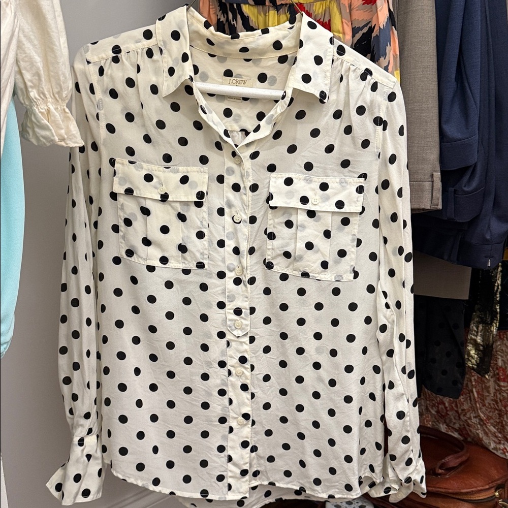 J crew silk polka dot blouse xs